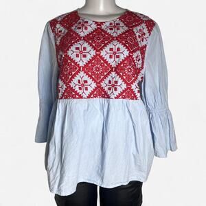 cottage core top 100% cotton peasant top boho spring summer tomato girl L